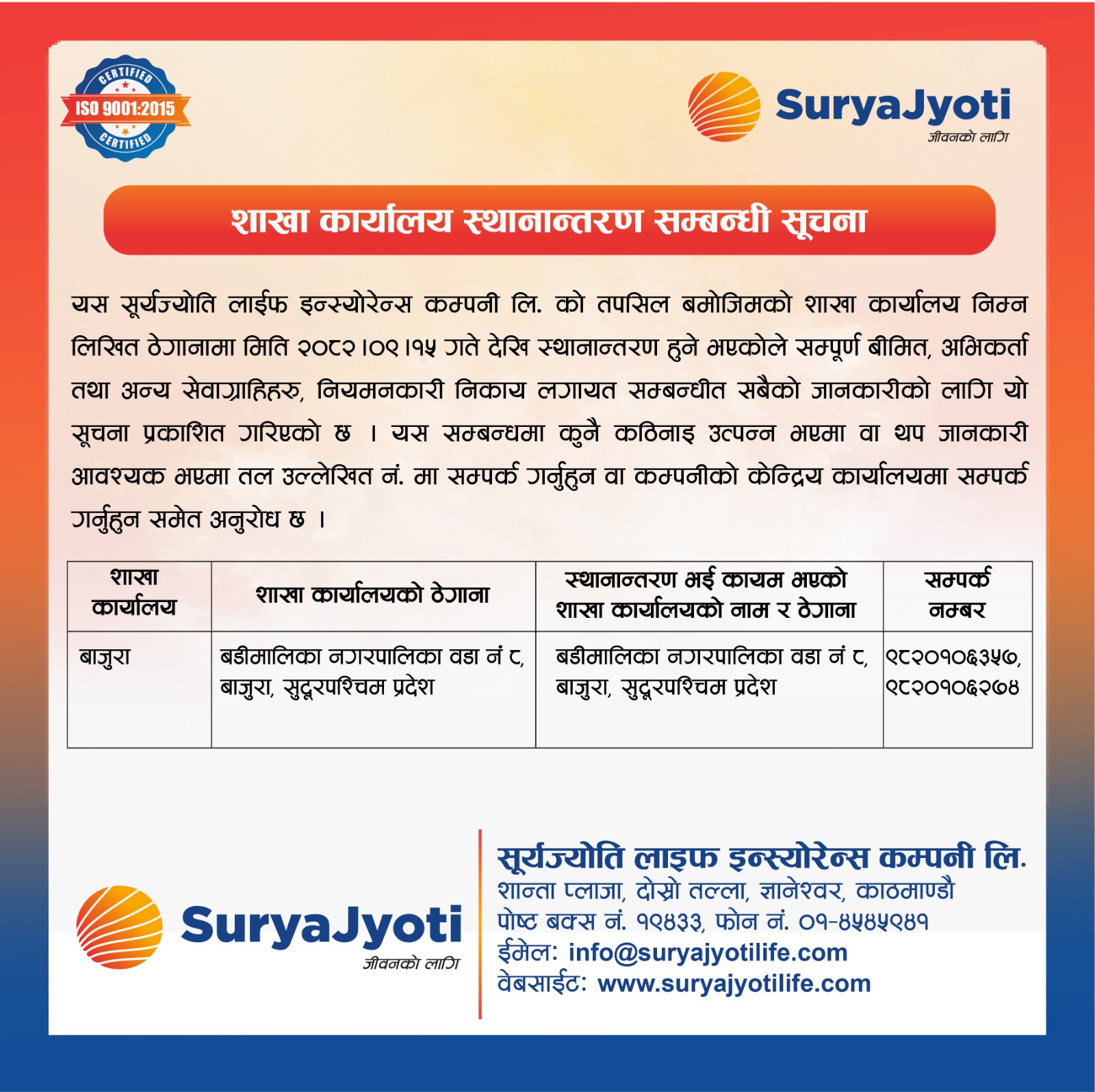 Popp Notice  Branch Shifting Notice - Bajura Branch